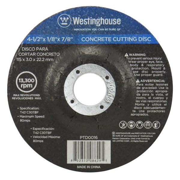 Disco Para Cortar Concreto 4-1/2"X1/8"X7/8 Westinghouse