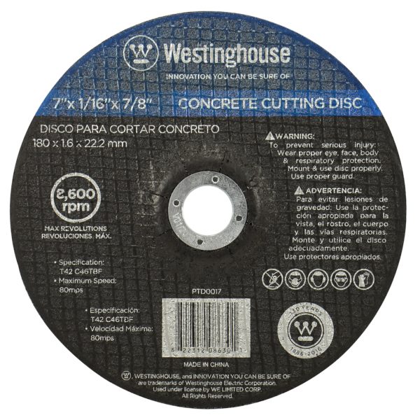Disco Para Cortar Concreto 7"X1/16"X7/8" Westinghouse